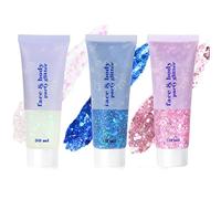 URAQT Glitter Corpo, 3 Pz Gel per Viso, Unghie, Occhi, Labbra, Capelli e Corpo - Chunky Glitter per Musica, Festival, in Maschera (A)