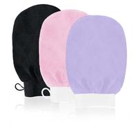 URAQT Guanto Esfoliante da Bagno, 3 Pezzi Guanto Doccia Guanto,Scrub Corpo in Filato Sintetico, Guanti Esfolianti per Doccia, Spa, Massaggi e Rimozione delle Cellule Morte, Nero, Rosa, Viola