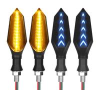 URAQT Indicatori di Direzione per Moto, 4 Pezzi Bicolore LED, 17 LED, 12V Ambra e Blu Luci di Marcia Diurna, Frecce Universali Impermeabili