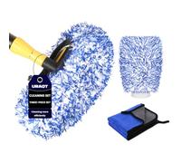 URAQT Kit di pulizia auto 4 Pezzi, con 2 Pcs Panno Asciugatura di Pulizia in Microfibra Superfine e 1 Pcs Guanto Lavaggio, Panno Asciugatura Pulizias Auto, Super Assorbenti, per Cura Auto Moto