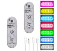 URAQT LED Luci per Auto Interni, 2 Pezzi 7 Colori Luci Led Interne per RGB Auto con 2 Modalità e 8 LEDs, USB Ricaricabile, Luce di Atmosfera con Interruttore Tattile, per Autos, Casa, Ufficio