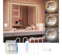 URAQT Luci Da Specchio, USB Luci per Specchio da Trucco per tavolo da toeletta, Striscia LED Flessibile da 4 m LED, 3 Modalità Colore, 9 livelli di regolazione, Kit per Specchioper il bagno