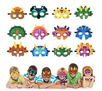 URAQT Maschere Animali Bambini, 12 Pezzi Maschera dei Dinosauri Maschera per Bambini con Animali, Maschere per Feste di Cosplay Dinosauri Party per Halloween, Carnevale, Natale