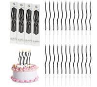 URAQT Metallico Candeline, 24 Pz Torta Compleanno Ondulate Sottile Candele con Supporti, Candele Compleanno Candeline Torta Decorazioni per Feste, Accessori per Feste(Nero)
