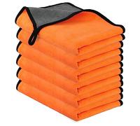 URAQT Panno in microfibra per auto, 6 pezzi da 400 GSM 60 x 40 cm Panni Auto Microfibra, multifunzione per auto, moto, senza pelucchi, panno in microfibras per pulizia,casa,cucina(Arancio grigio)