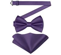 URAQT Papillon Uomo e Fazzoletto, 23 * 23CM, Gia Annodato e Regolabile per Festa di Nozze, Smoking Camicia Abito Coordinati, Viola Scuro