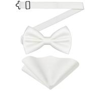 URAQT Papillon Uomo e Fazzoletto, 23 * 23CM, Gia Annodato e Regolabile per Festa di Nozze, Smoking Camicia Abito Coordinati, Bianco