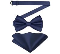 URAQT Papillon Uomo e Fazzoletto, 23 * 23CM, Gia Annodato e Regolabile per Festa di Nozze, Smoking Camicia Abito Coordinati, Blu Navy