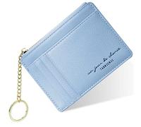 URAQT Portafoglio porta carte di credito, portafoglio minimalista in pelle sottile, portamonete con cerniera, mini protezione per carte di credito, portachiavi tasca frontale portafogli per donne e