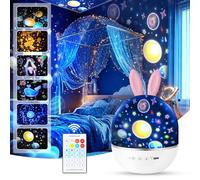 URAQT Proiettore Stelle Soffitto Bambini, Luci Notte per Bambini, 360°Rotazione Musicale Luce Notturna Bambini Proiettore, 6 Films Proiettore Soffitto,8 musica,con Telecomando e timer, Regalo Neonato