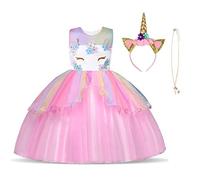 URAQT Ragazza Vestito Unicorno, Cosplay Abito da Sposa Carnevale Ballo Abito Festa di Compleanno Vestito della Principessa per Bambine,110CM