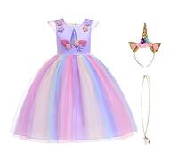URAQT Ragazza Vestito Unicorno, Ruffles Fiori Festa Cosplay Abito da Sposa Carnevale Ballo Abito Festa di Compleanno Vestito della Principessa per Bambine,150CM