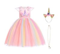 URAQT Ragazza Vestito Unicorno, Ruffles Fiori Festa Cosplay Abito da Sposa Carnevale Ballo Abito Festa di Compleanno Vestito della Principessa per Bambine,120CM