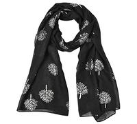 URAQT Sciarpa Donna Elegante, Sciarpa Cotone Morbido Foulard Stole con Stampa Fiore Albero, Foulard Leggero Lungo Stola Soffice di Misto Cotone per Quattro Stagioni, per Abiti da Sera, Feste(Nero)