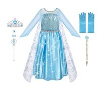 URAQT Set da Principessa, Costume da Principessa Corona Bacchetta Guanti Treccia, Princess Costume Vestiti Principesse Abito delle Ragazze per Natale Carnevale Halloween(150CM)