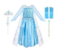 URAQT Set da Principessa, Costume da Principessa Corona Bacchetta Guanti Treccia, Princess Costume Vestiti Principesse Abito delle Ragazze per Natale Carnevale Halloween(150CM)