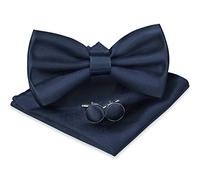 URAQT Set di Papillon, 3 Pezzi Set da Papillon Uomo con Fazzoletto da Taschino e Gemelli, Papillon Regolabile Set Fazzoletto e Gemelli per Feste di Matrimonio, Idea Regalo per Uomo(Blu navy)