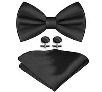 URAQT Set di Papillon, 3 Pezzi Set da Papillon Uomo con Fazzoletto da Taschino e Gemelli, Papillon Regolabile Set Fazzoletto e Gemelli per Feste di Matrimonio, Idea Regalo per Uomo(Nero)
