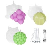 URAQT Stampi per Candele in Silicone 3 Pz, Stampo per Candele 3D Bubble Candle e Stampo Candela Rotonda a Pois, Stampi Candele Fai da Tecon 1 Pporta Stoppino e 15 Stoppini per Feste e Casa