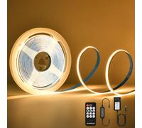 URAQT Striscia LED COB 5 Metri 24V, Striscia LED Bianco Caldo 3000K, Larghezza 8mm, CRI90+, con Alimentatore e Telecomando, Facile Installazione per DIY, LED Striscia per Cucina, Soggiorno, Feste, Bar