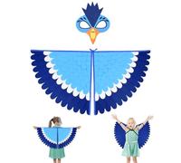 URAQT Uccello Feltro Costume, 2Pz Bucero Blu Set Cosplay, Mantello Colorato e Maschera in Feltro per Bambini Ragazze Balli Halloween Feste in Maschera