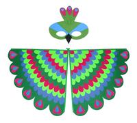 URAQT Uccello Feltro Costume, 2Pz Gufo Ali di Pavone Set Cosplay, Mantello Colorato e Maschera in Feltro per Bambini Ragazze Balli Halloween Feste in Maschera, Verde