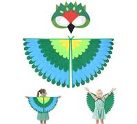 URAQT Uccello Feltro Costume, 2Pz Pappagallo Verde Set Cosplay, Mantello Colorato e Maschera in Feltro per Bambini Ragazze Balli Halloween Feste in Maschera