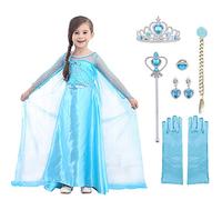 URAQT Vestito Principessa Bambina, 5 Pezzi Set da Principessa con Accessori, Carnevale Abito delle Ragazze di Natale Vestito Fantasia, Vestito Fiocco di Neve per Natale, Halloween(140cm)