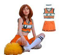 Uraraka - Costume da cheerleader MHA, uniforme da cheerleader, per cosplay, Ochaco Uraraka BNHA, segmentato, con strisce, per festival, Halloween e Carnevale (arancione, 3XL)