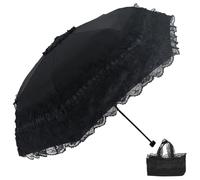URAWESO Ombrellone in pizzo nero, stile gotico Lolita, blocco UV, per strega, cosplay, matrimonio, viaggi, Halloween, decorazione (fodera stampata a fiori)