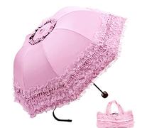 URAWESO Ombrellone in pizzo rosa con protezione UV, ombrello da viaggio per gotico Lolita Kawaii Cosplay matrimonio (fodera stampata a fiori)