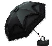 URAWESO Ombrellone nero stile gotico Lolita, in pizzo, protezione UV, stile vittoriano, per strega, vampiro, cosplay, festa di nozze, decorazione (fodera stampata a fiori)