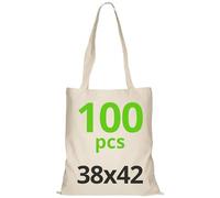 URBAN 5884 Borse Shopper Cotone 38x42cm, Borse in Cotone non Stampate, Manici Lunghi, Sacchetti per la Spesa Riutilizzabili, Set di Borse da Stampare o Dipingere