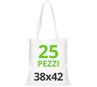 URBAN 5884 Borse Shopper Cotone 38x42cm, Borse in Cotone non Stampate, Manici Lunghi, Sacchetti per la Spesa Riutilizzabili, Set da Stampare o Dipingere, Bianco, 25 pezzi