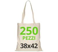 URBAN 5884 Borse Shopper Cotone 38x42cm, Borse in Cotone non Stampate, Manici Lunghi, Sacchetti per la Spesa Riutilizzabili, Set da Stampare o Dipingere, Naturale, 100 pezzi