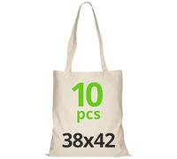 URBAN 5884 Borse Shopper Cotone 38x42cm, Borse in Cotone non Stampate, Manici Lunghi, Sacchetti per la Spesa Riutilizzabili, Set di Borse da Stampare o Dipingere, Naturale, 10 Pezzi