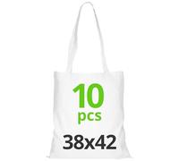 URBAN 5884 Borse Shopper Cotone 38x42cm, Borse in Cotone non Stampate, Manici Lunghi, Sacchetti per la Spesa Riutilizzabili, Set da Stampare o Dipingere, Bianco, 10 pezzi