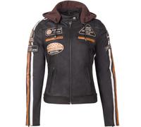 URBAN 5884 Giacca da motociclista da donna con protezioni, giacca in pelle di agnello, protezioni per schiena, spalle e gomiti | Marrone | L