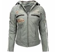 URBAN 5884 Giacca da motociclista da donna con protezioni, giacca in pelle di agnello, protezioni per schiena, spalle e gomiti | Grigio | 3XL