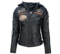 URBAN 5884 Giacca da motociclista da donna con protezioni, giacca in pelle di agnello, protezioni per schiena, spalle e gomiti | Navy Blu | 3XL