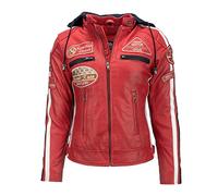 URBAN 5884 Giacca da motociclista da donna con protezioni, giacca in pelle di agnello, protezioni per schiena, spalle e gomiti | Rosso | 5XL