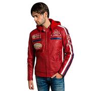 Urban Leather '58 Gents' Giacca Moto Uomo in Pelle con Protezioni per Schiena, Spalle e Gomiti Omologate CE | Rosso | 3XL