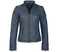 URBAN 5884 Giacca Pelle Donna, Giubbino in Vera Pelle d'Agnello, Modello Corto e Aderente, Pelle Liscia e Morbida, Blu, 2XL