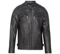 URBAN 5884 Giacca Pelle Uomo RALF, Giubbotto in Vera Pelle Ovina in Stile Biker, Morbido e Resistente, Nera, 4XL