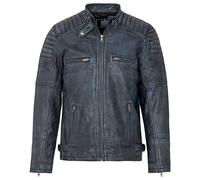 URBAN 5884 Giacca Pelle Uomo RALF, Giubbotto in Vera Pelle Ovina in Stile Biker, Morbido e Resistente, Denim, L