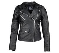 URBAN 5884 Giacca Vera Pelle Donna, AMY Chiodo Stile Biker, Giubbino Primaverile Donna, Pelle Morbida e Resistente, Nera, L