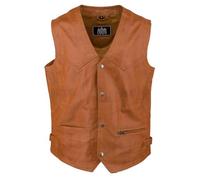 URBAN 5884 Gilet in Vera Pelle Stile Biker, Gilet Pelle Moto, Pelle Ovina Comoda e Confortevole, Gilet da Motociclista con chiusura a Bottoni, Cognac, XL
