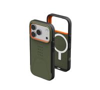 Urban Armor Gear Civilian MS Case compatibile con Apple iPhone 17 Pro Custodia (Ricarica wireless/carica magnetica, Resistente alle cadute, Bordo rialzato) oliva/arancio pop