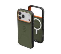 Urban Armor Gear Civilian MS Case compatibile con Apple iPhone 17 Pro Max Custodia (Ricarica wireless/magnetica, Resistente alle cadute, Bordo rialzato) oliva/arancio pop