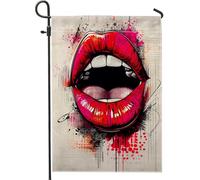 Urban Art - Bandiera da giardino con labbra da pesca brillante, decorazione per la casa all'aperto, banner in juta double face, decorazione natalizia 12 x 18 pollici